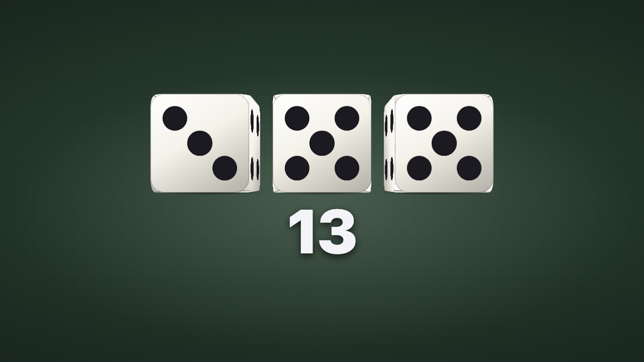 Three dice landed on green baize showing four, three and one, with the total eight under them